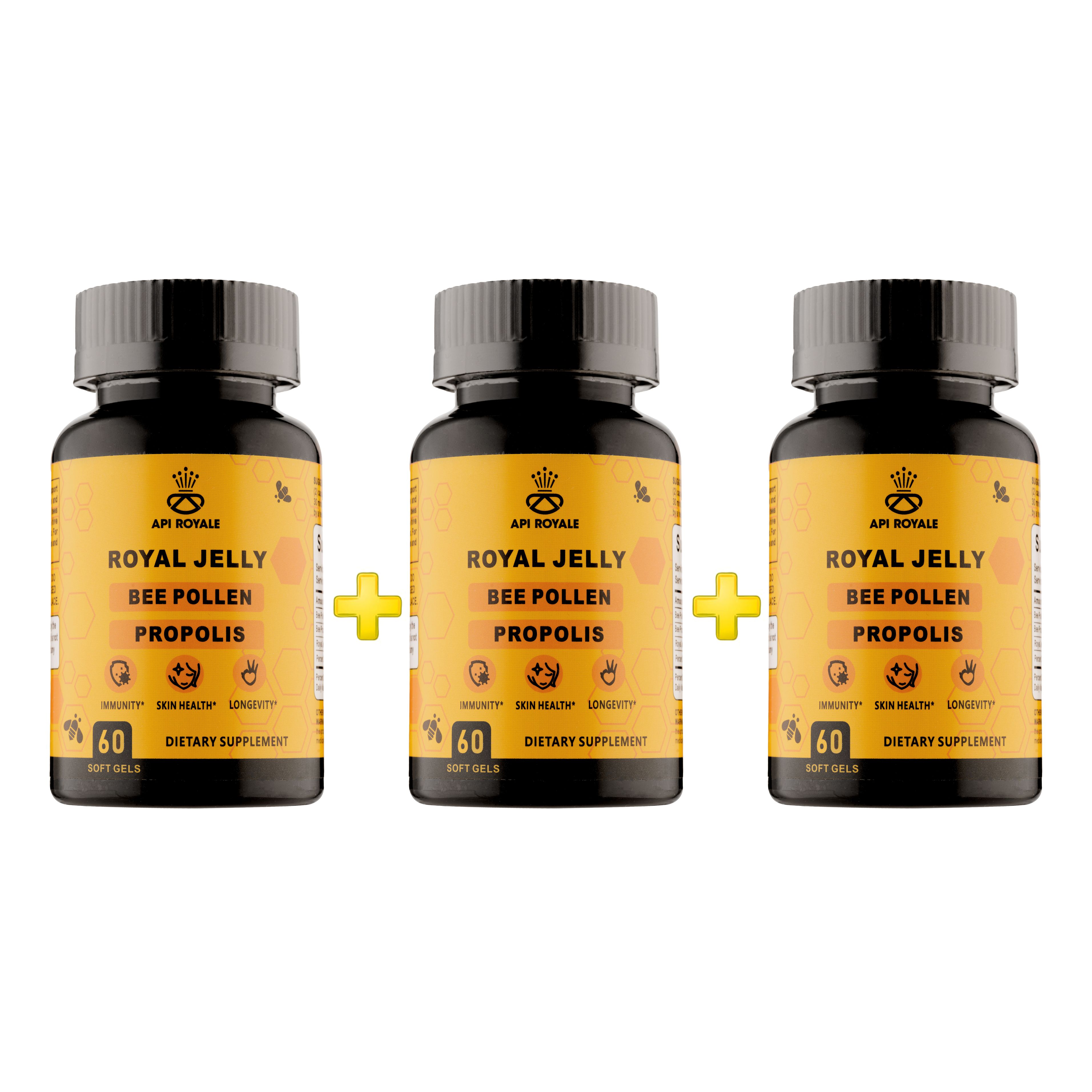 API ROYALE - Royal Jelly + Pollen + Propolis Capsules (PACK OF 3 )